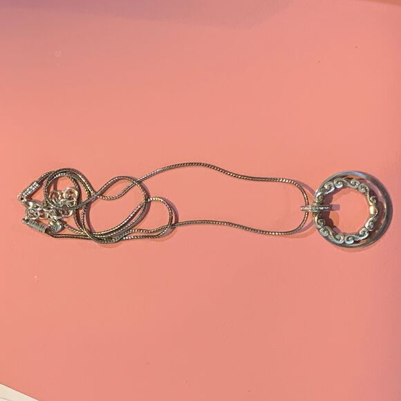 Brighton FONTAINE SPIN Crystal Silver Double Circle Pendant Necklace - Picture 4 of 6